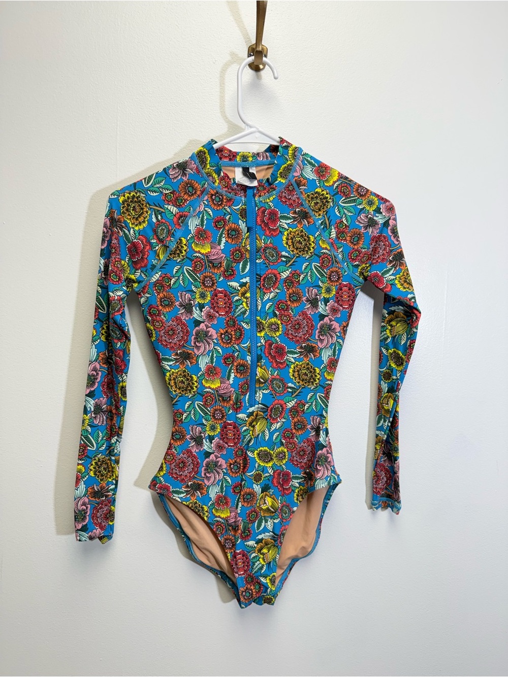 J.Crew Solid Long Sleeve Rash Guard Island Floral One Piece Zip Swim 0 AG744